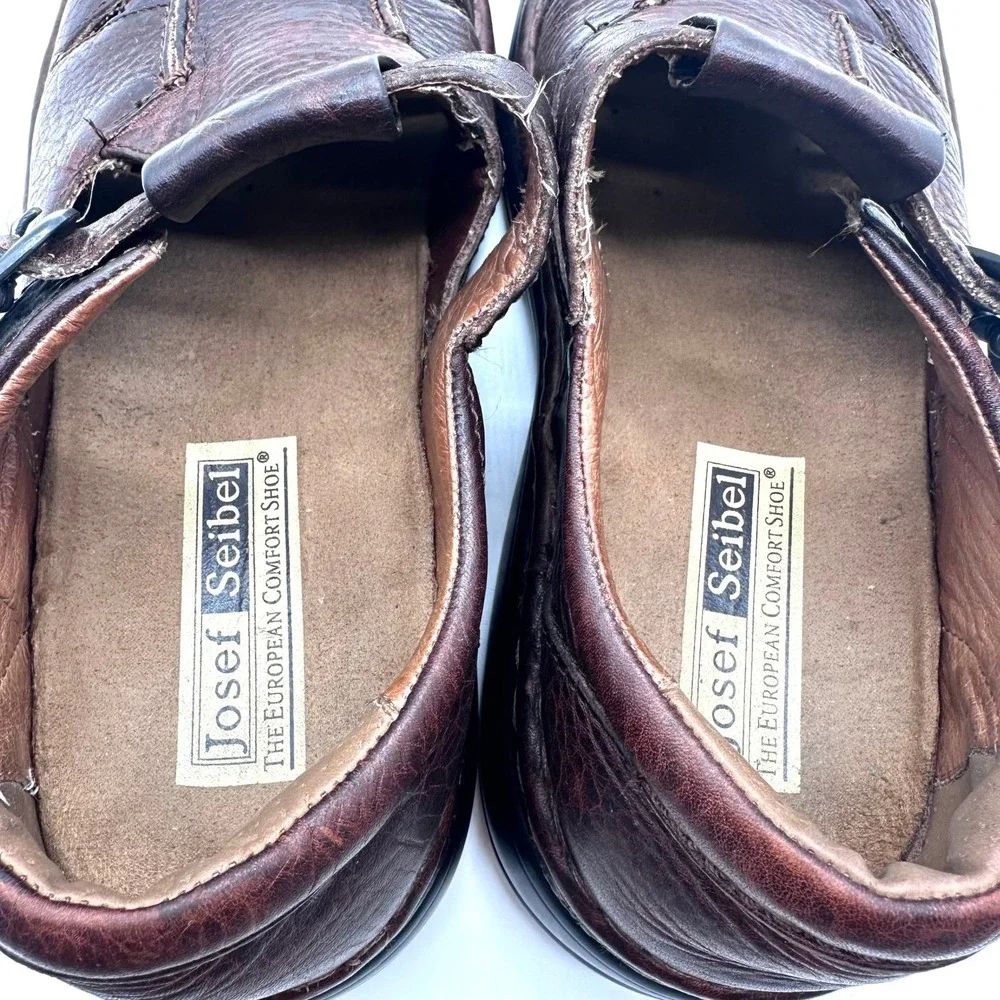 Josef Seibel Mens Brown Leather Fisherman Sandals Closed Toe Buckle Shoes Sz 44